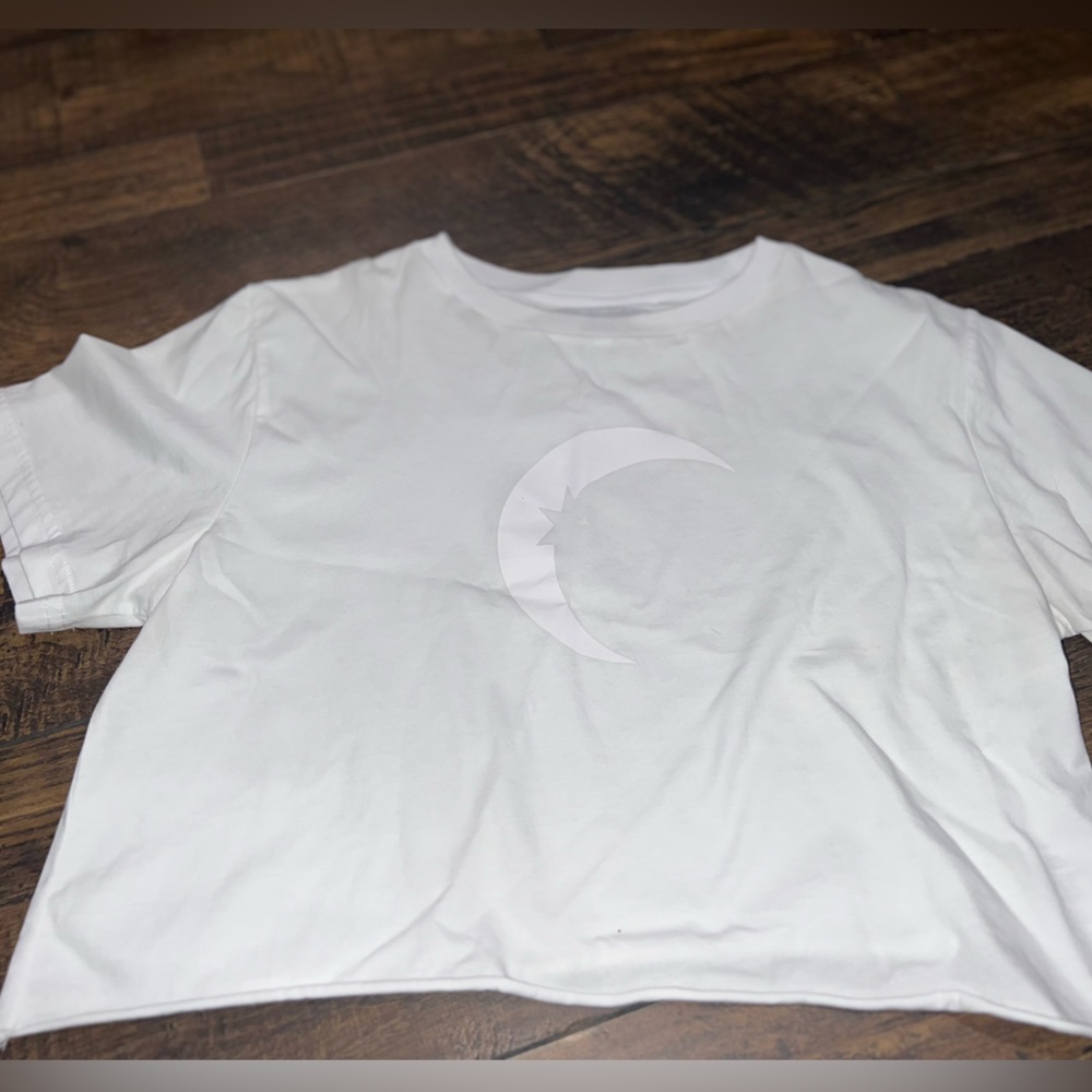 White ZYIA Moon Crop Tee